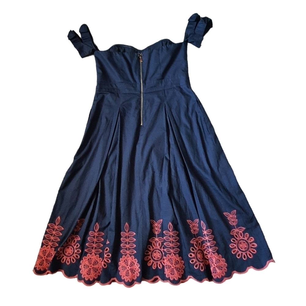 Rachel Roy Embroidered Eyelet Dress Womens 10 Cutout Peakaboo Sweetheart Blue - Picture 7 of 10